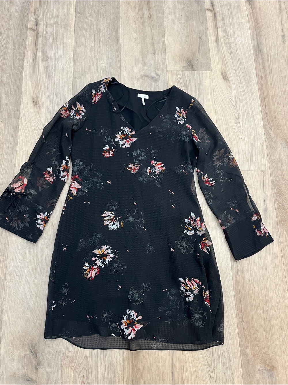 Black Floral V-Neck Women's Dress